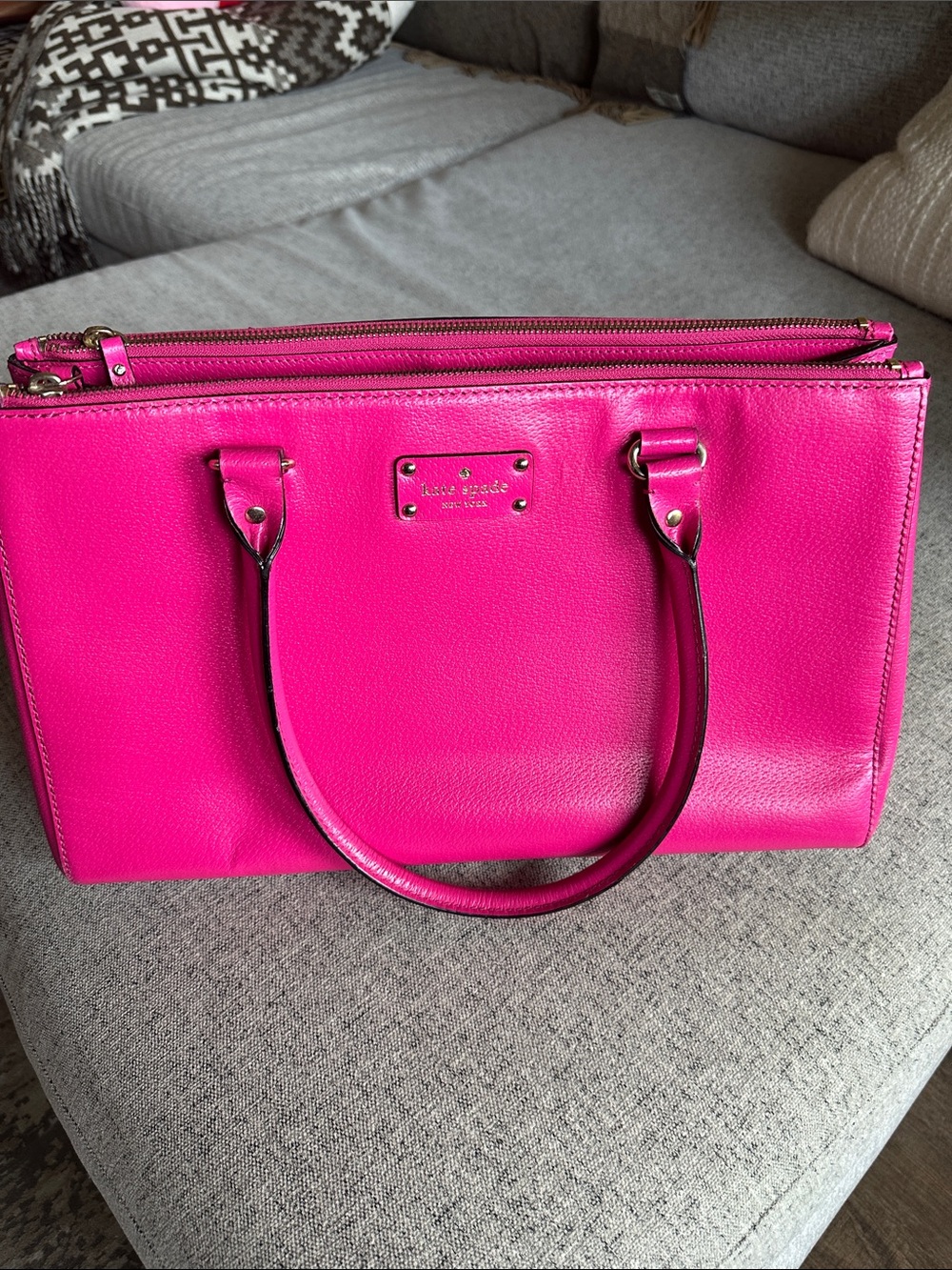 kate spade Bright Fuchsia Leather Tote with Top Handles